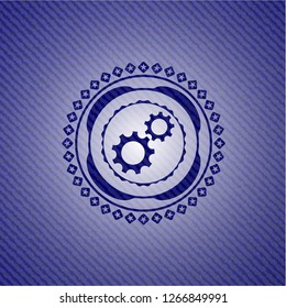 gear, team work icon inside emblem with jean high quality background