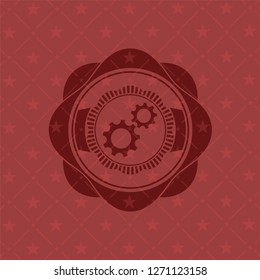 gear, team work icon inside vintage red emblem