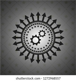 gear, team work icon inside black badge