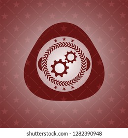 gear, team work icon inside red emblem. Retro