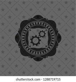 gear, team work icon inside realistic black emblem