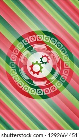 gear, team work icon inside christmas badge background.