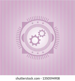 gear, team work icon inside retro pink emblem