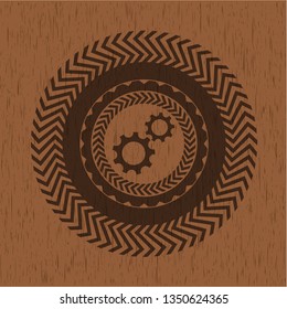 gear, team work icon inside vintage wood emblem