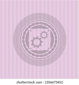 gear, team work icon inside pink emblem. Retro