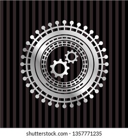 gear, team work icon inside silver emblem