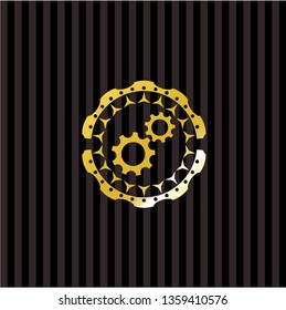 gear, team work icon inside shiny badge
