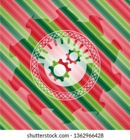 gear, team work icon inside christmas emblem.