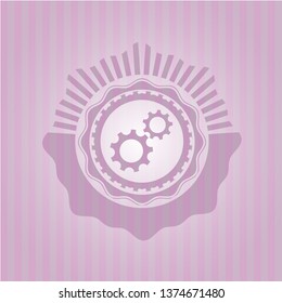 gear, team work icon inside realistic pink emblem