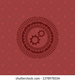 gear, team work icon inside retro red emblem