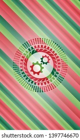 gear, team work icon inside christmas colors style emblem.