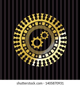 gear, team work icon inside gold shiny badge