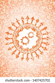 gear, team work icon inside abstract orange mosaic emblem
