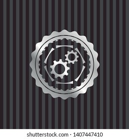 gear, team work icon inside silvery emblem