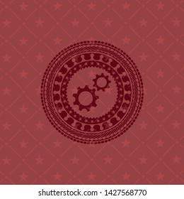 gear, team work icon inside retro red emblem