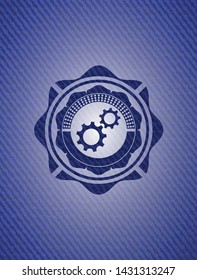 gear, team work icon inside emblem with jean high quality background