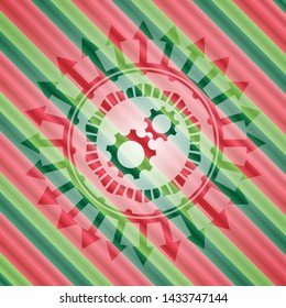 gear, team work icon inside christmas colors style emblem.