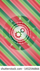 gear, team work icon inside christmas colors style emblem.