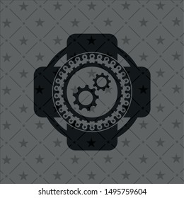 gear, team work icon inside dark emblem