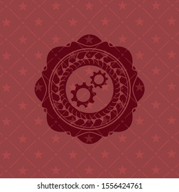 gear, team work icon inside red icon or emblem