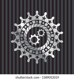 gear, team work icon inside silver emblem