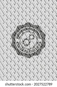 gear, team work icon inside silver emblem. Scales pattern. Vector Illustration. Detailed. 
