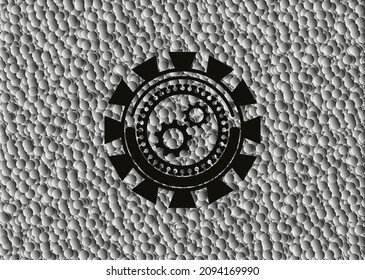 gear, team work icon inside dark icon or emblem with grey bubbles background. Vector Illustration. Detailed. 