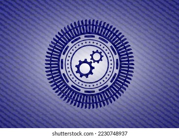 , icono de trabajo en equipo con textura jean. 