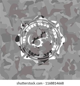 gear, team work icon on grey camo pattern
