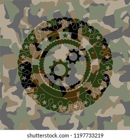gear, team work icon on camouflage pattern