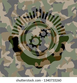 gear, team work icon on camouflaged texture