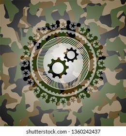 gear, team work icon on camo texture