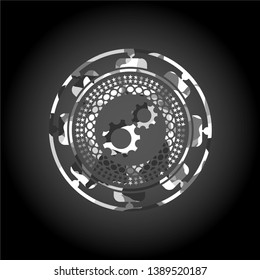 gear, team work icon on grey camouflage pattern