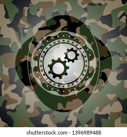 gear, team work icon on camouflaged texture
