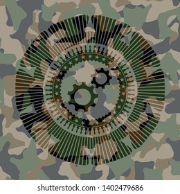 gear, team work icon on camouflage pattern
