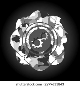 gear, team work icon on grey camouflage texture. 