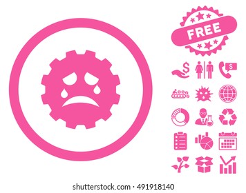 Gear Tears Smiley icon with free bonus images. Vector illustration style is flat iconic symbols, pink color, white background.