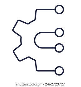 Gear and tech circuit icon. Digital technology Cogwheel line symbol isolated on white background. Outline logo for web and mobile app. Editable vector stroke. Pixel Perfect.