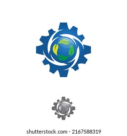 Diseño del logotipo de tecnología Gear con hoja para su mejor empresa de negocios. Ilustración del vector EPS.8 EPS.10