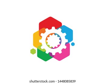 Gear Tech Logo Template Design Vector, Emblem, Design Concept, Creative Symbol, Icon