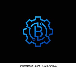 Gear technology B letter logo vector logo template. Techno B Icon Logo. This logo is suitable for factory, industrial, technology, website, digital, mechanic, wheel.