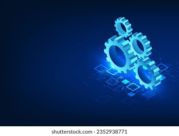 Gear technology Cogs were stacked in several layers behind a square grid. It conveys that technology is the driving force for the economy and the well-being of people to improve.