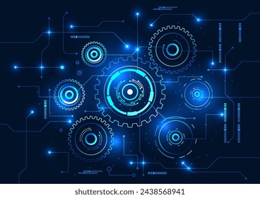 Engranajes de tecnología conectados al circuito Indica el rápido desarrollo de la tecnología que ayuda al bienestar de las personas y la economía global. Es un vector ilustración.