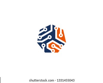 Gear Technology with the Heptagon Concept or Digital Technology Computer. Gear electronic factory sign Logo. Design elemen Cog Wheel Technology Vector, Icon, Symbol, Logo.