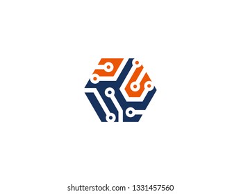 Gear Technology with the Hexagon Concept or Digital Technology Computer. Gear electronic factory sign Logo. Design elemen Cog Wheel Technology Vector, Icon, Symbol, Logo.