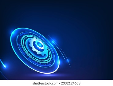 Gear technology inside the technology circle and there is a light Technology is the driving force for people. business development well being a Growing global economy It's a blue vector illustration.