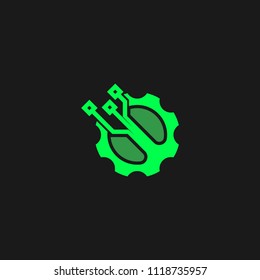Gear technology logo design emblem template. Modern machine system vector illustration on black background