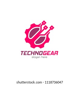Gear technology logo design emblem template. Modern machine system vector illustration on white background