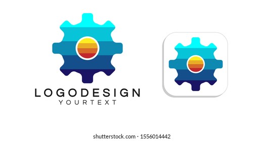 gear technology logo design. icon app smartphone color full