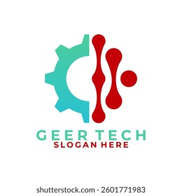 Gear Technology logo design vector. Digital tech logo icon with gear electronic circuit for automation and artificial intelligence system